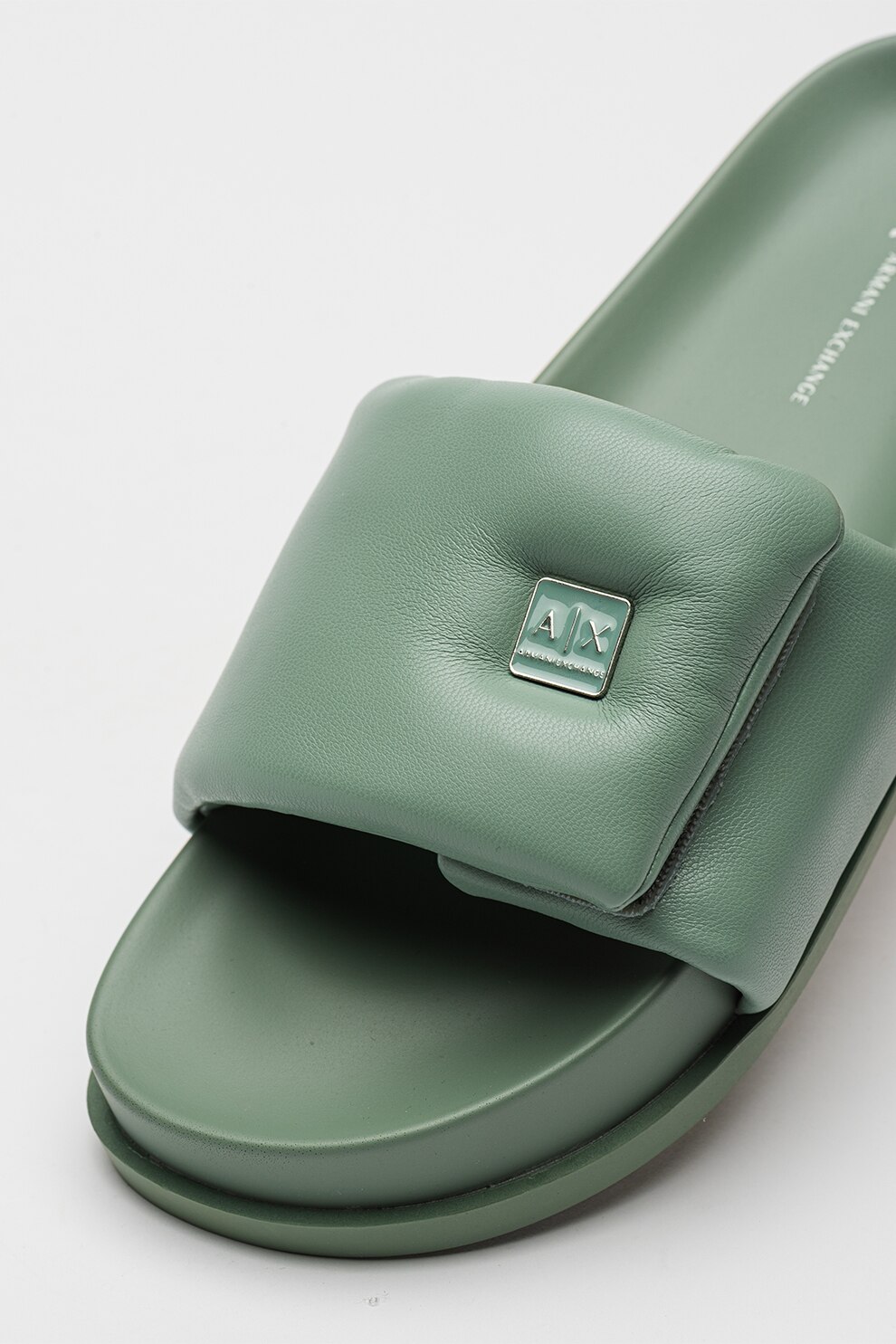 ARMANI EXCHANGE, Papuci cu velcro si logo metalic, Verde menta, 36