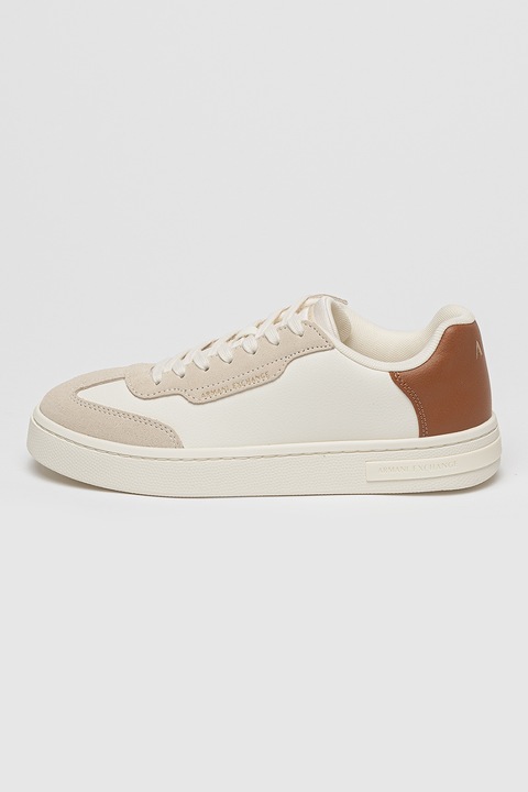 ARMANI EXCHANGE, Műbőr sneaker, Csontszín/Barna