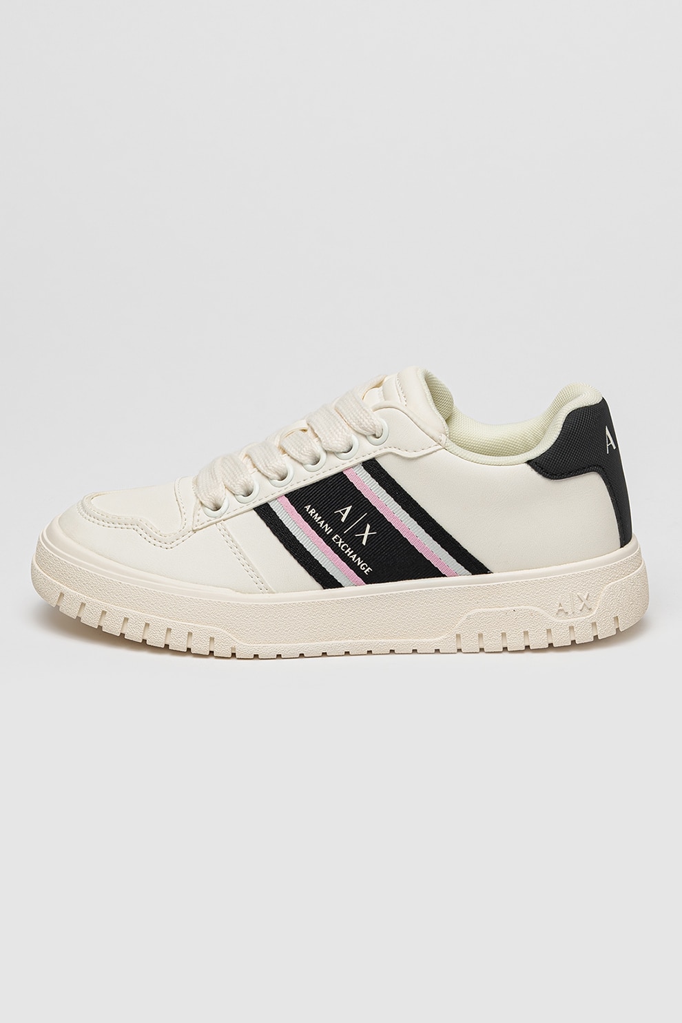 ARMANI EXCHANGE, Pantofi sport cu broderie logo si sireturi, Alb