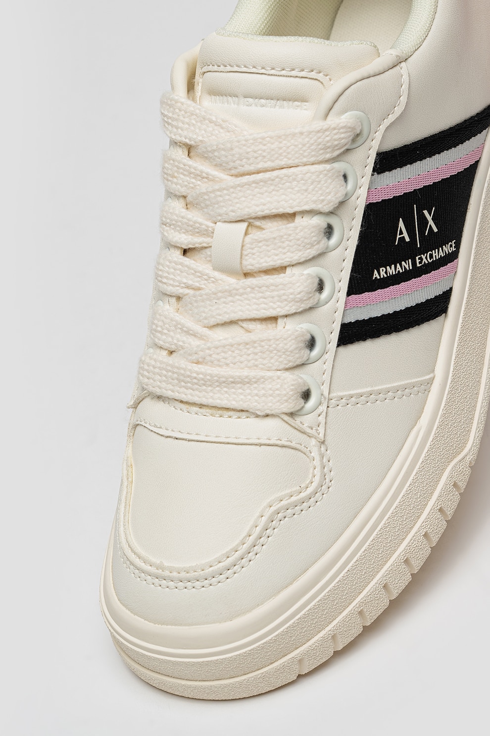 AMN☆045 ARMANI EXCHANGE, Pantofi sport cu broderie logo si sireturi, Alb