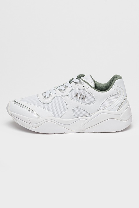 ARMANI EXCHANGE, Fűzős sneaker hálós betétekkel, Fehér/Ezüstszín