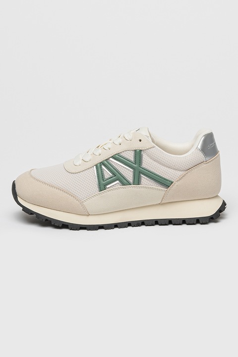 ARMANI EXCHANGE, Fűzős sneaker hálós betétekkel és logóval, Világosbézs