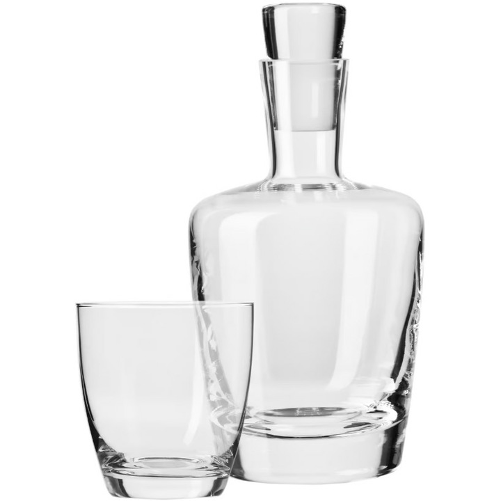 Ambition Amber whisky készlet, 7 db, kristályüveg, 6 x 370 ml, 1 x 1 L