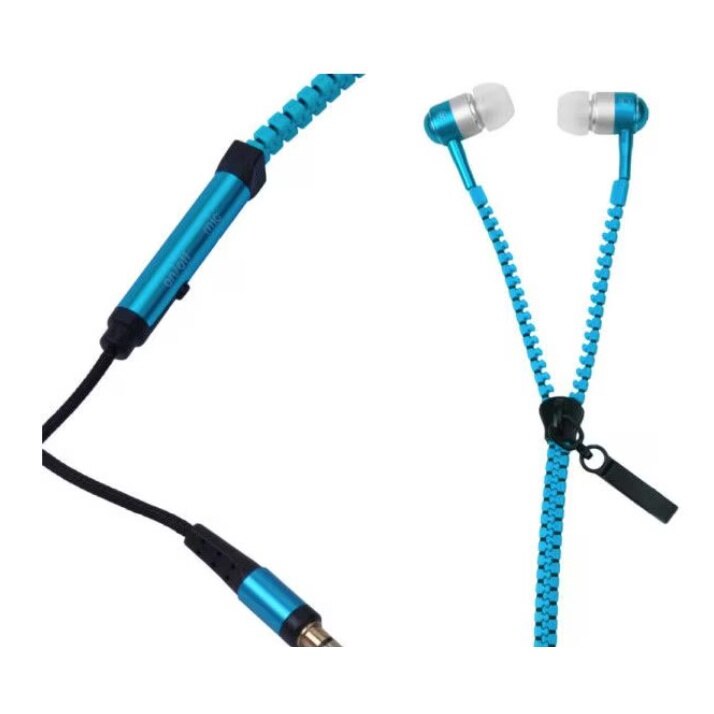 Casti Audio cu Fermoar, in-ear cu Microfon, Albastru