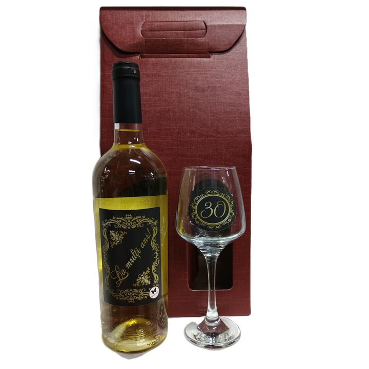 Set sticla cu vin si pahar, in cutie carton design, Dary Home, La multi ani! 30