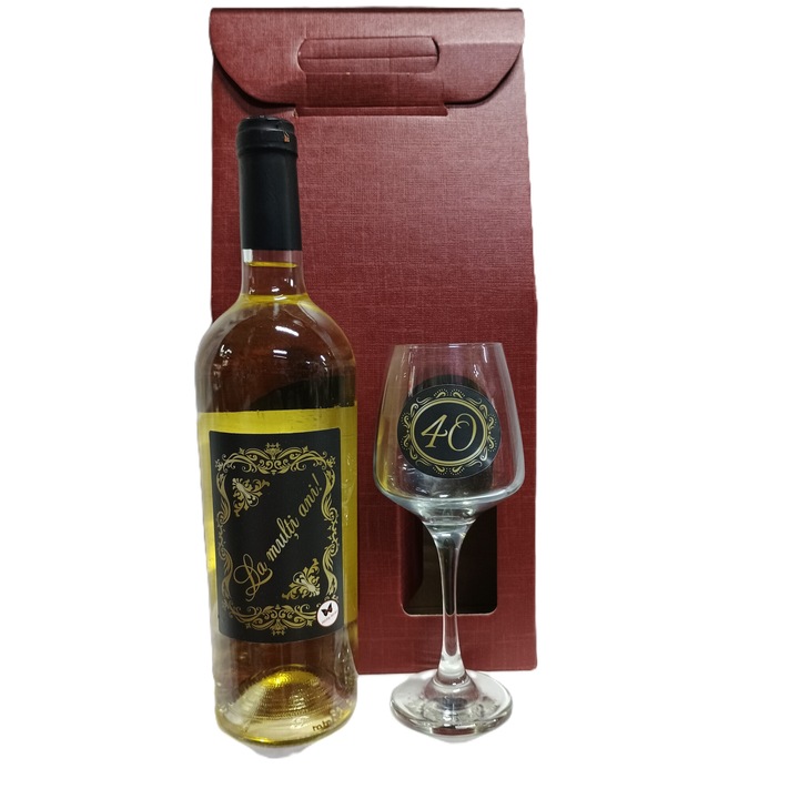 Set sticla cu vin si pahar, in cutie carton design, Dary Home, La multi ani! 40