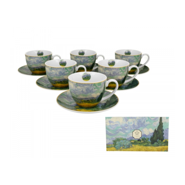 Set 6 cesti din portelan, 250 ml, Weat Field, inspirat de Van Gogh, multicolor