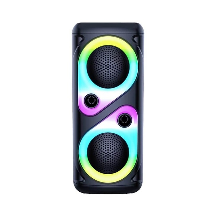 Преносима колонка с RGB светлини, 10W мощност, MP3, USB, bluetooth, TF, слот за микрофон, караоке, батерия, черна
