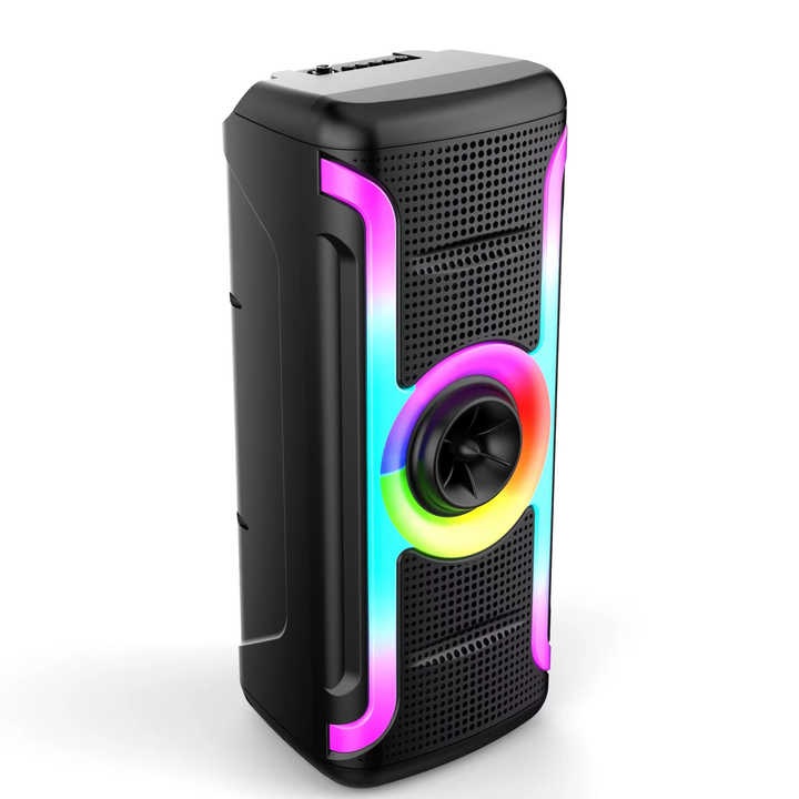 Преносима колонка с RGB светлини, 20W мощност, MP3, USB, bluetooth, TF, слот за микрофон, караоке, батерия, изработена от здрава пластмаса, черна