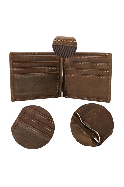 Мъжки портфейл Quoco, Jimmy, естествена кожа, метална щипка, светлокафяв