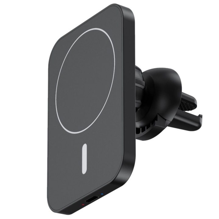 Incarcator auto wireless magnetic MagSafe, NEVERMORE, 15W Fast Charging, Rotire 360 grade, compatibil cu iPhone 15/14/13/12, Negru
