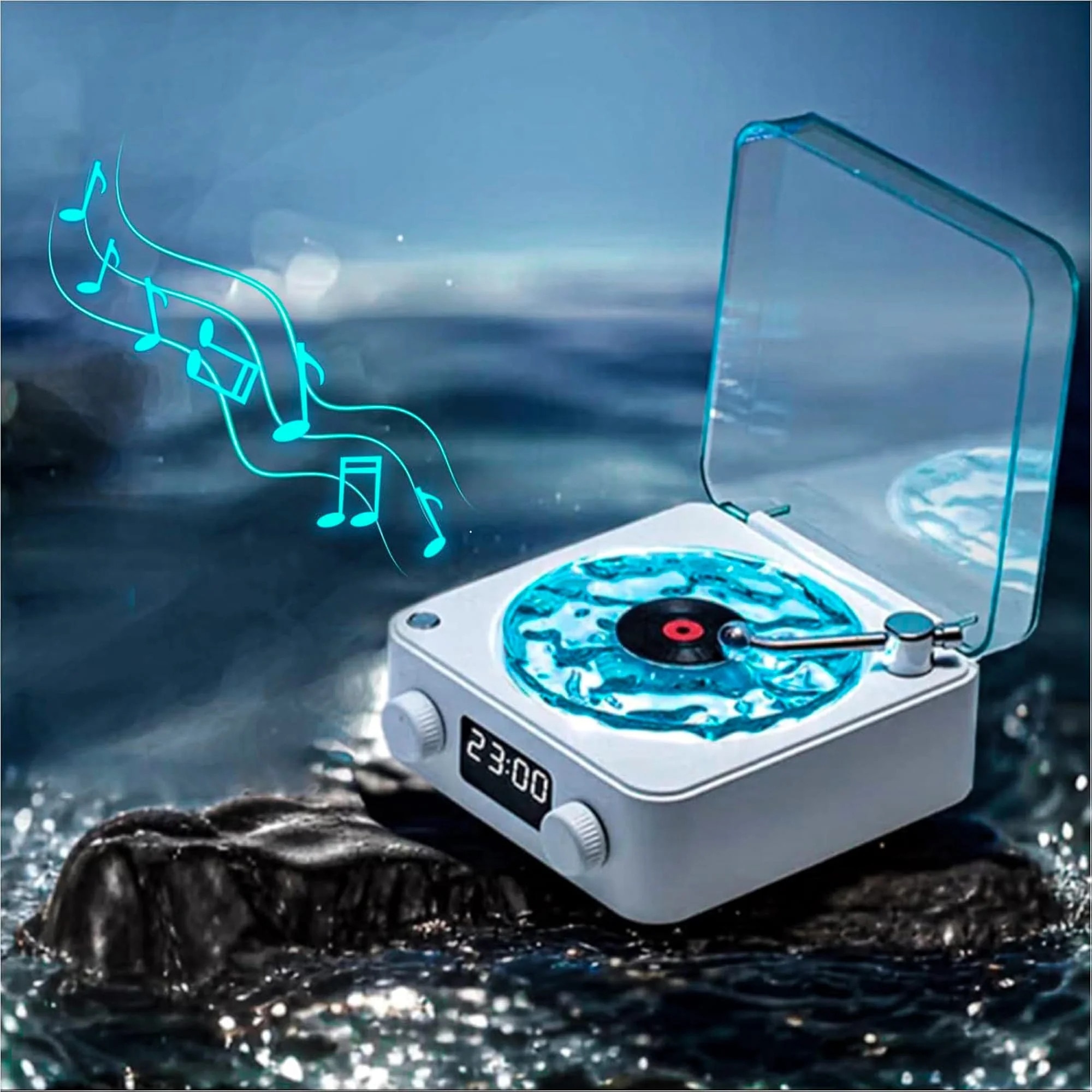 Boxa Portabila Vintage model Vinyl Timebox, cu Lumini, Proiectii