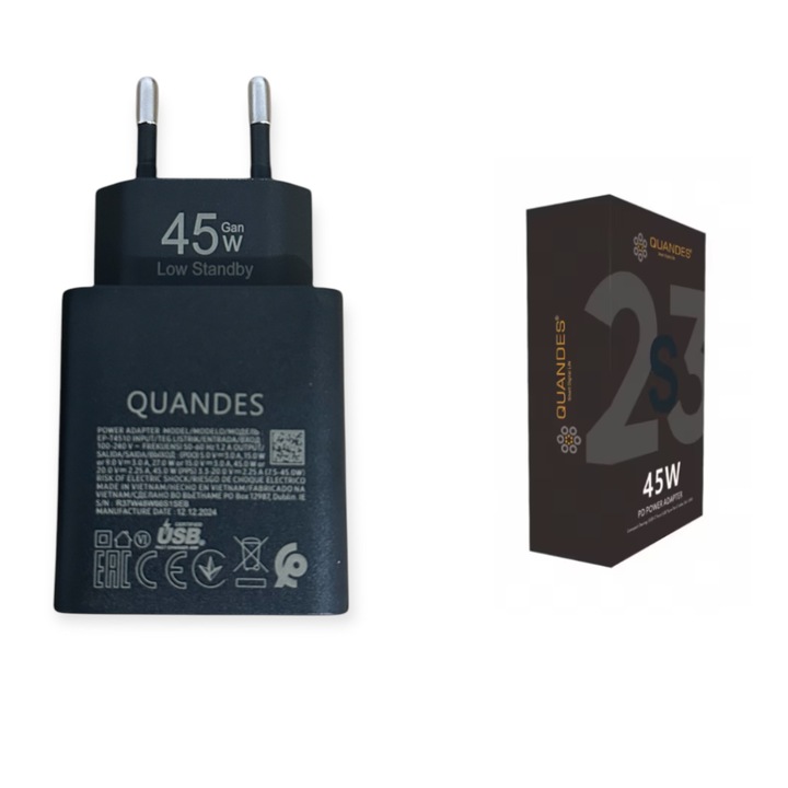 Szuper gyors töltés, 45W PD GaN usb C töltő, T4510 Samsung S24, S23, S24 ultra, kábel nélkül