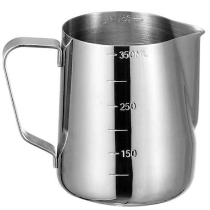 Чаша за млечна пяна от неръждаема стомана с градуировка, капацитет 350 ml, идеална за приготвяне на капучино и лате арт, идеална за аматьори и професионални баристи