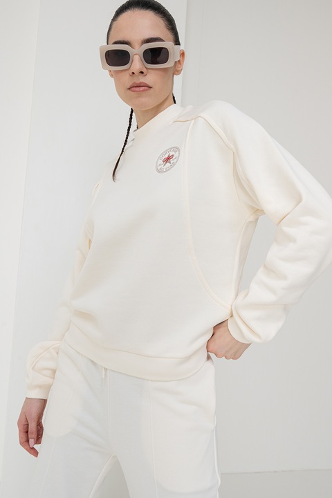 Converse, Bluza de trening din bumbac cu detaliu logo, Crem
