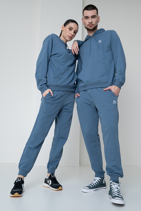 Converse, Hanorac unisex cu snur Go-To, Alb/Albastru prafuit
