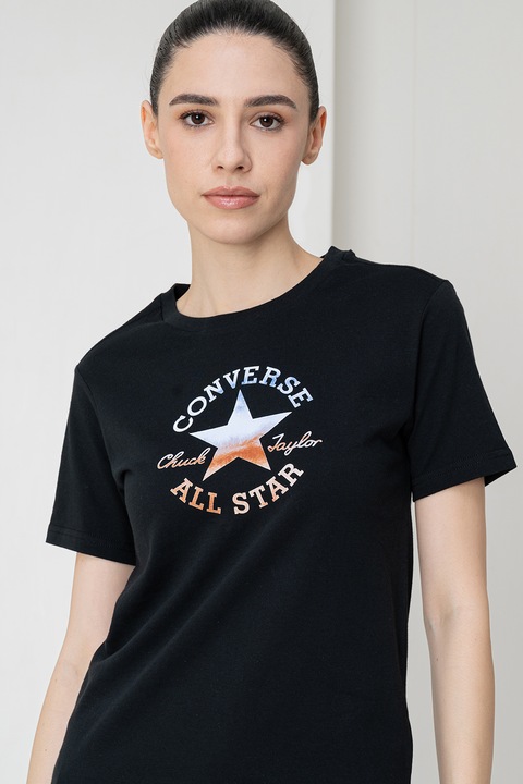 Converse, Tricou cu imprimeu metalizat Chuck Taylor, Negru, Maro, Albastru, 2XS