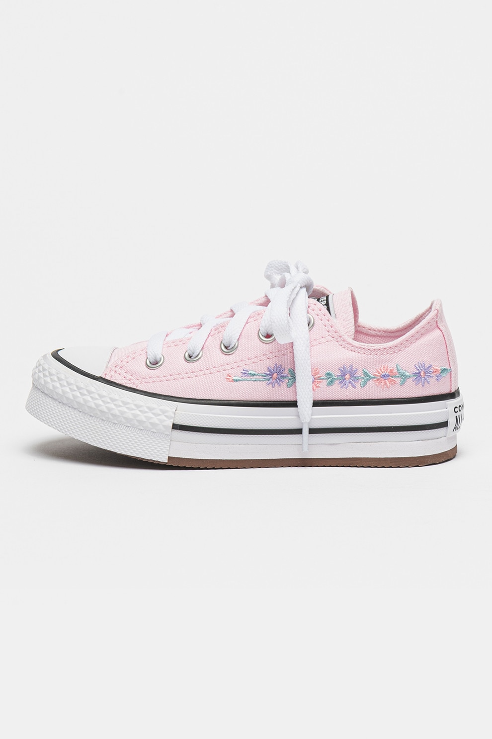 Converse, Tenisi low-cut cu model floral All Star Lift, Alb, Roz pastel, 31 EU