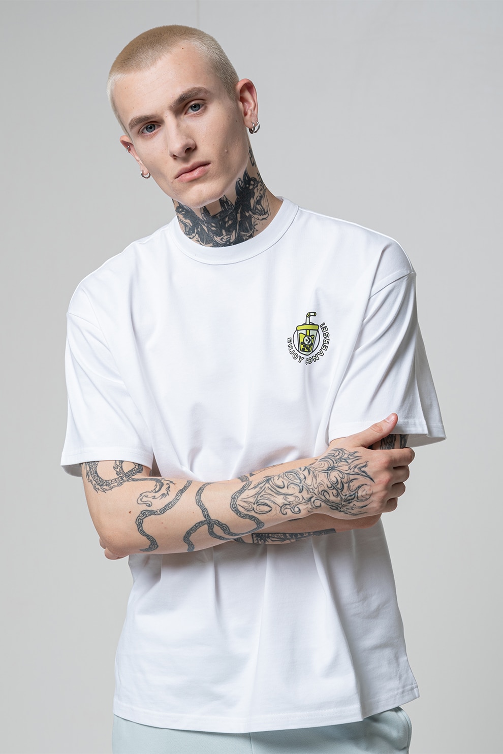Converse, Tricou cu imprimeu pe partea de spate Boba Tea, Alb, Verde feriga, M