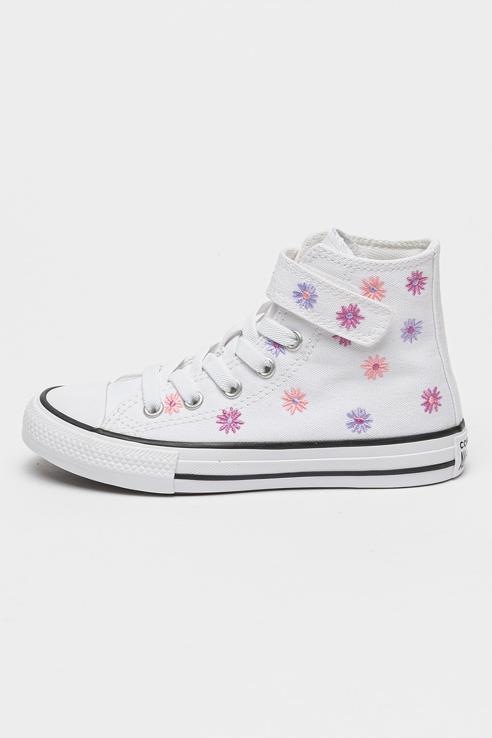 Converse, Pantofi sport canvas cu banda velcro Chuck Taylor, Alb, Violet, 33.5 EU