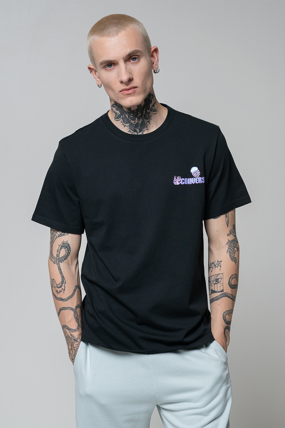 Converse, Tricou cu imprimeu pe spate Undersea, Negru, Violet, L