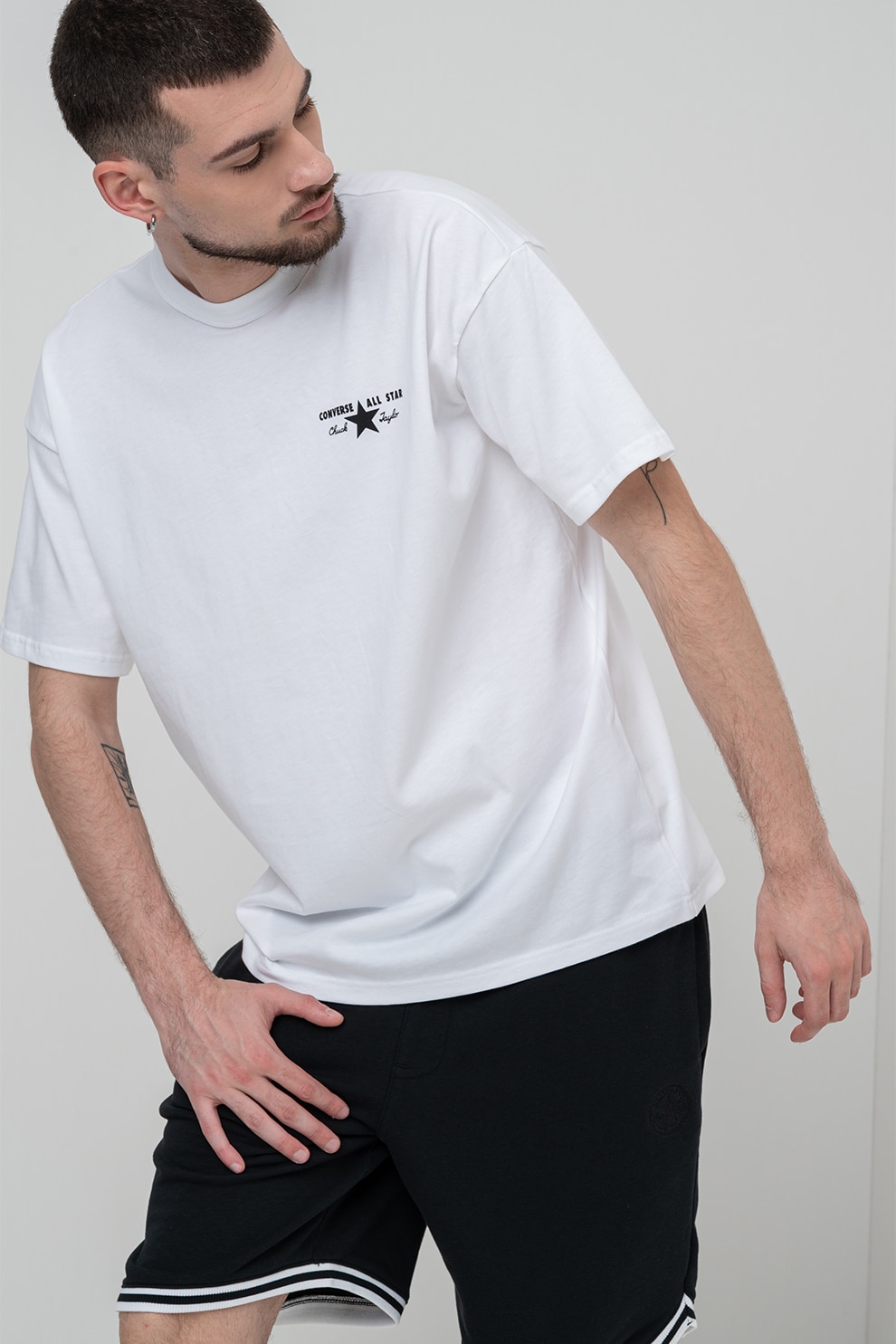 Converse, Tricou din amestec de bumbac organic cu imprimeu logo License Plate, Alb optic, L