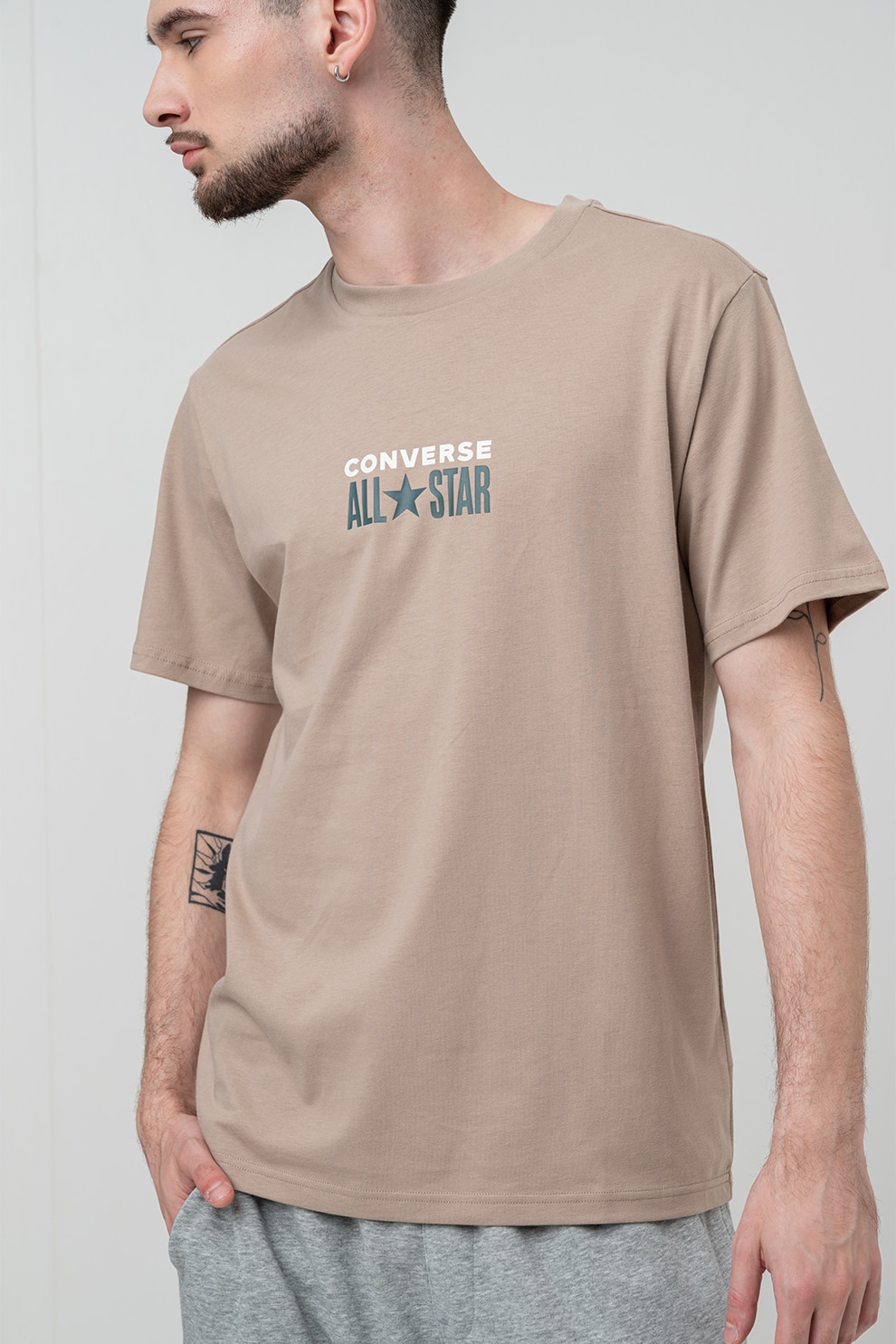 Converse, Tricou cu decolteu la baza gatului si logo, Maro deschis, S