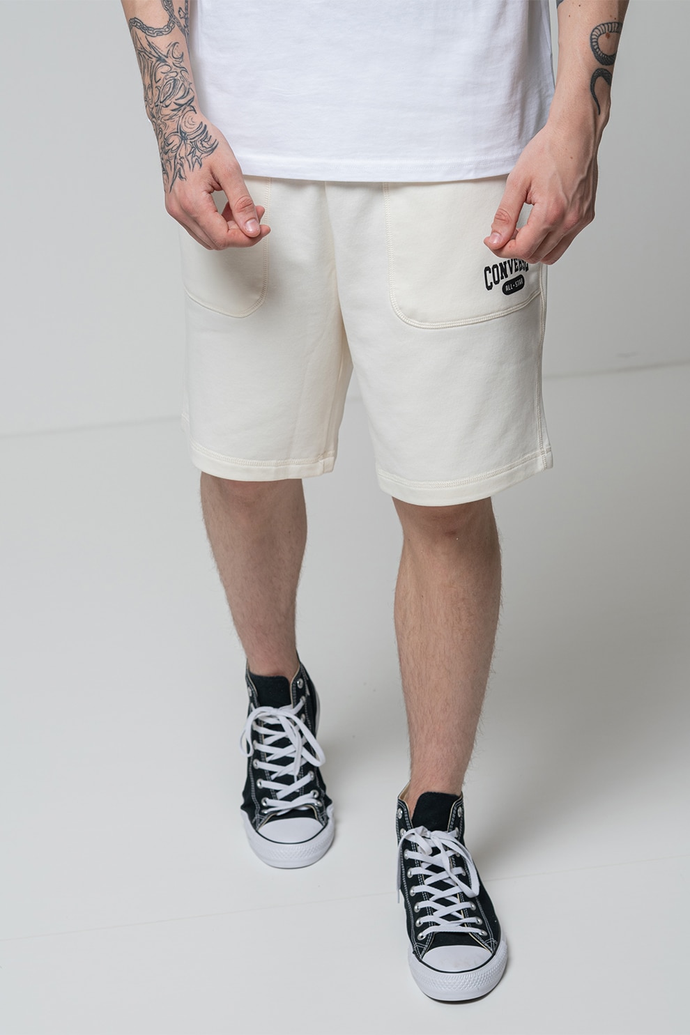 Converse, Bermude cu logo si snur, Crem, L