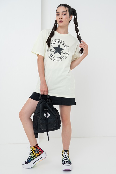 Converse, Tricou unisex de bumbac cu logo Go-To All Star, Negru/Verde lime