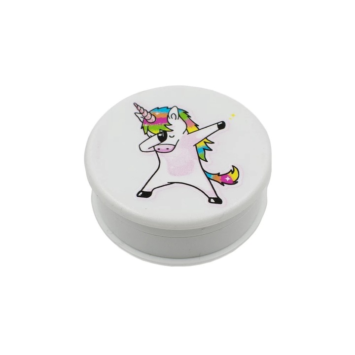 Grinder tutun plante, Magic Leaf Unicorn si Filtre, Alb, 3 Parti, Diametru 60mm