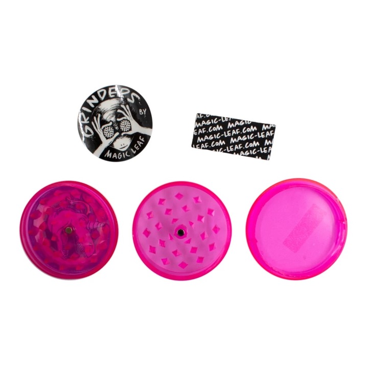 Grinder tutun plante, Magic Leaf Unicorn si Filtre, Roz, 3 Parti, Diametru 60mm