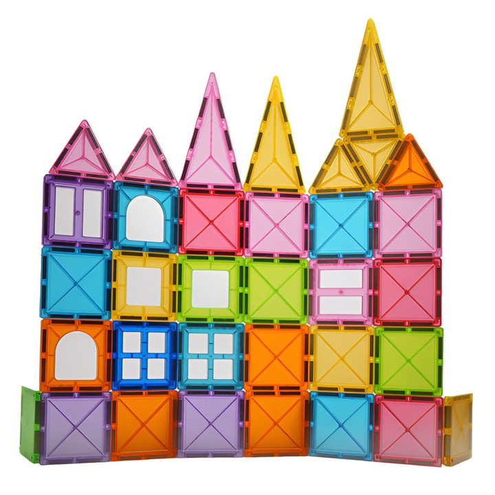 88 db mágneses építőelem készlet, 5,5 cm-es darabok, mágneses csempe, geometriai formák, 3 év, ABS, mágnes, 27,5 x 21,5 x 17 cm, többszínű