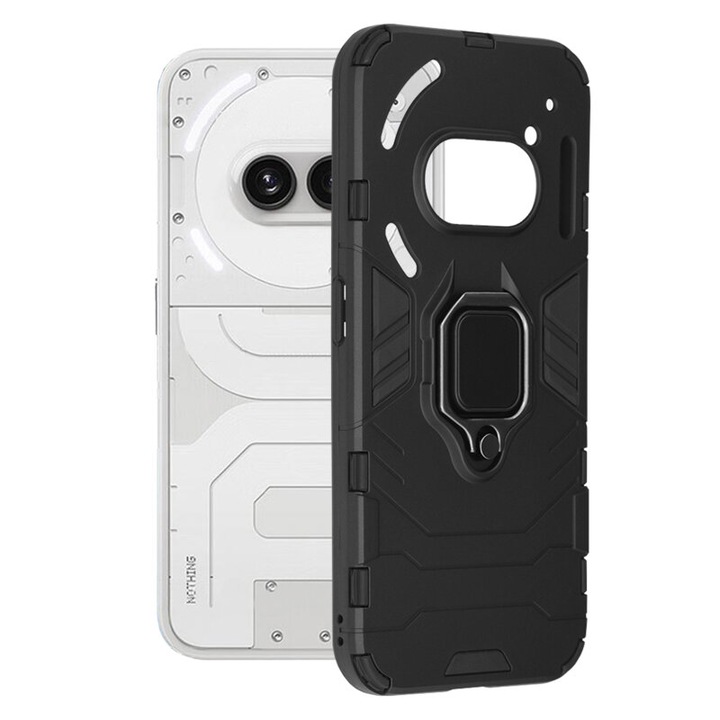 Husa de protectie Armor compatibila cu Nothing Phone 2a, Silicone Shield, cu inel magnetic, TPU, Negru