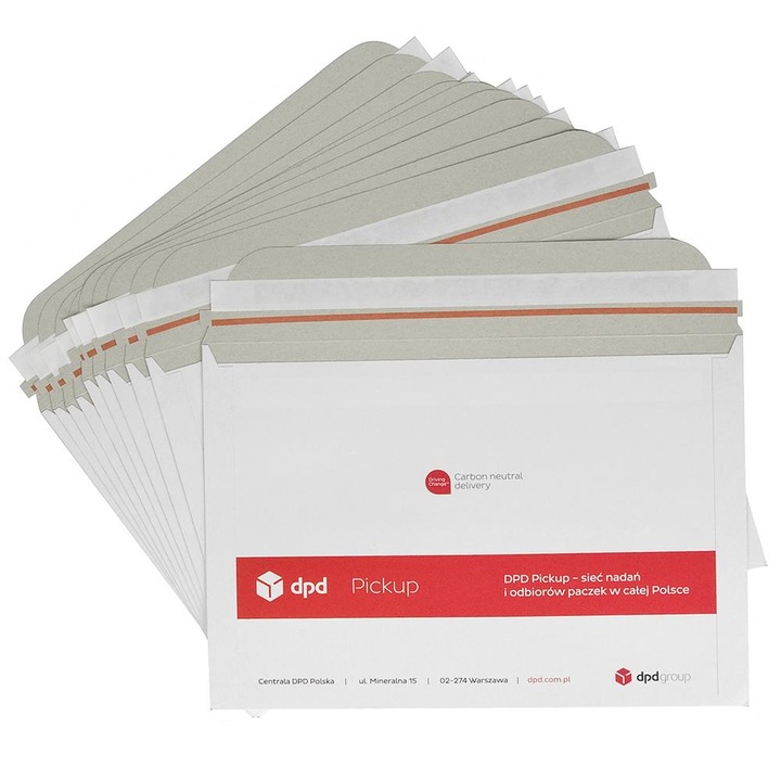 Set 50 plicuri de curierat CARDSPLITTER A4/C4, 223x324mm, alb/rosu, cu banda de lipire