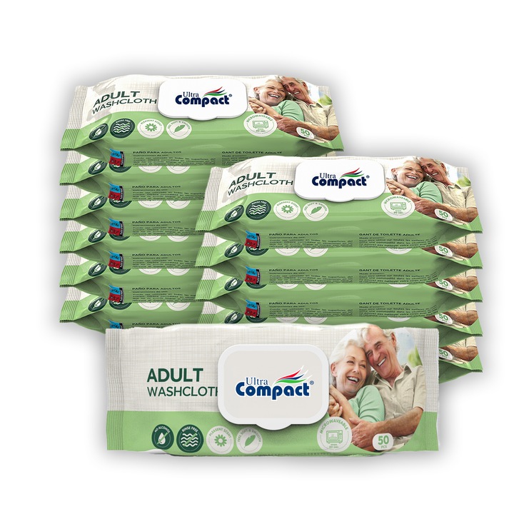Set 12 x Pachete Servetele Umede Igienice pentru Incontinenta - Ultra Compact, Extra Large (23x22 cm), Textura Fagure, Grosime 50 gsm - 600 buc