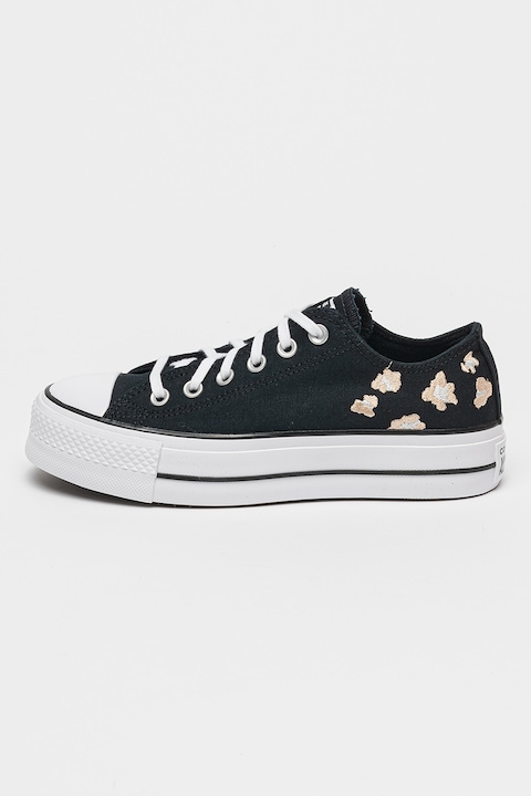Converse, Pantofi sport low-cut cu model floral All Star, Negru/Bej
