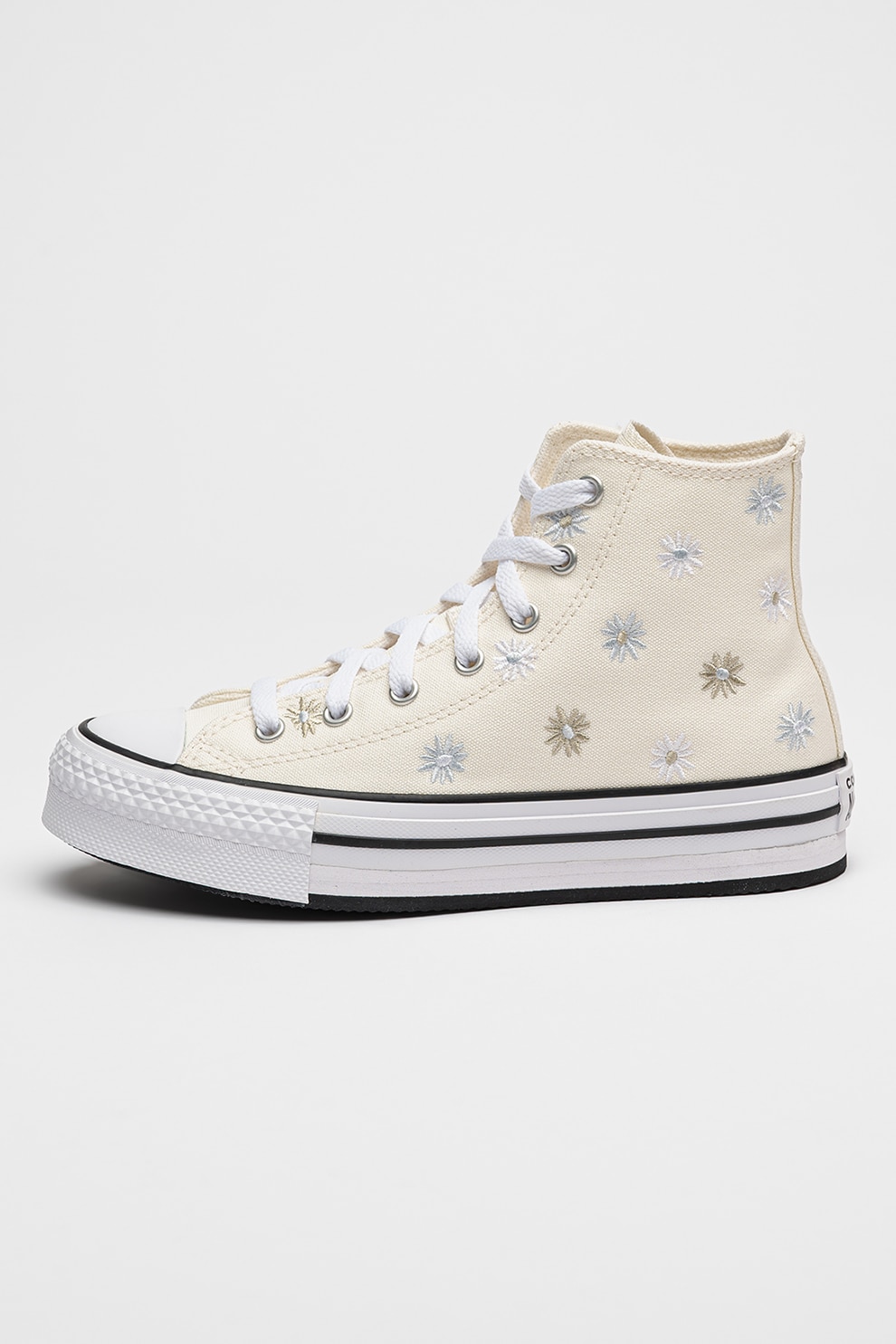 Converse, Tenisi high-cut cu broderie florala Lift, Crem, 37.5 EU