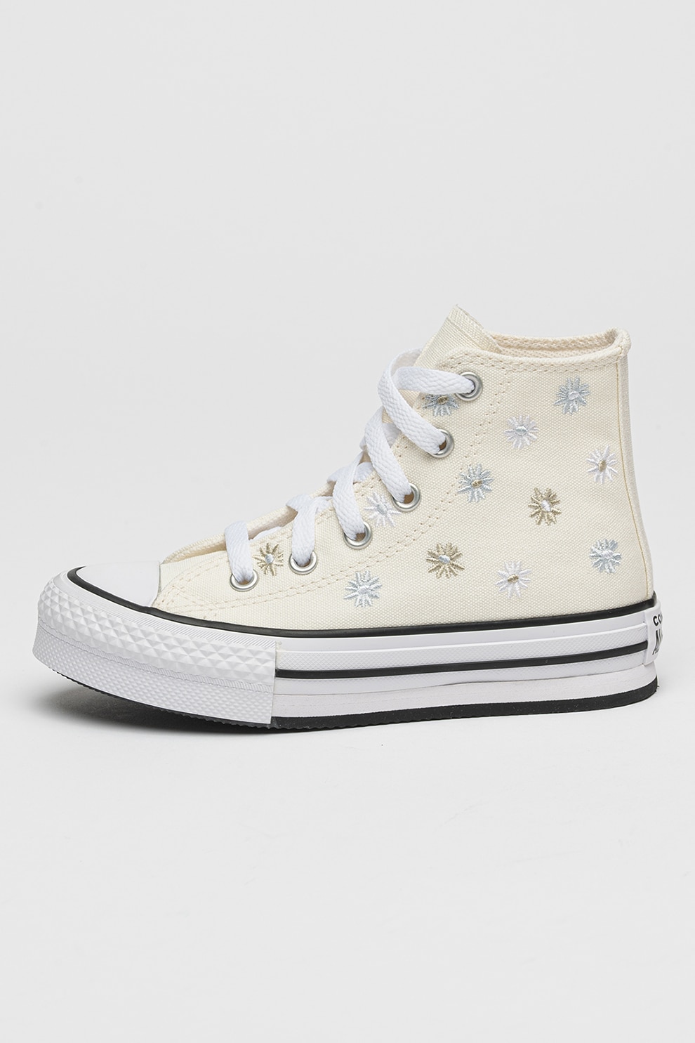 Converse, Pantofi sport cu platforma si flori brodate All Star Lift, Crem, 33.5 EU