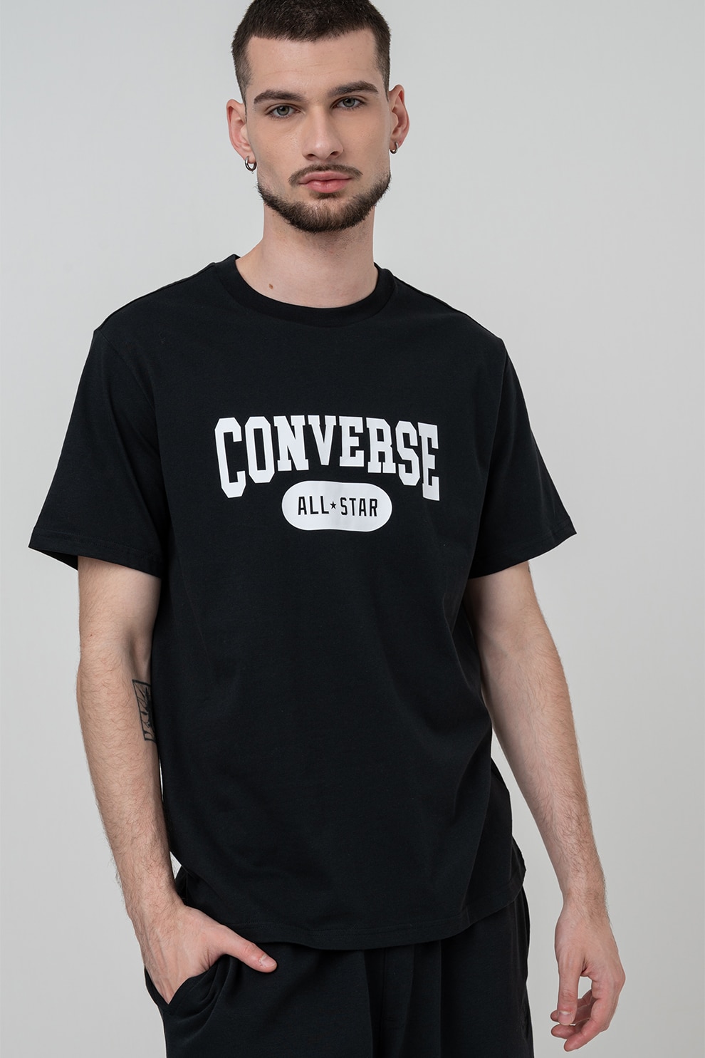 Converse, Tricou cu imprimeu pe piept Retro, Alb, Negru, L