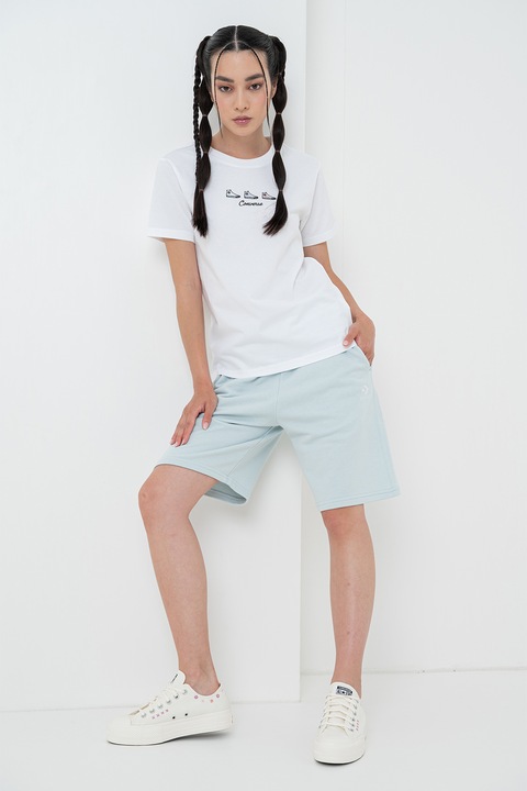 Converse, Tricou de bumbac cu logo brodat, Alb/Roz