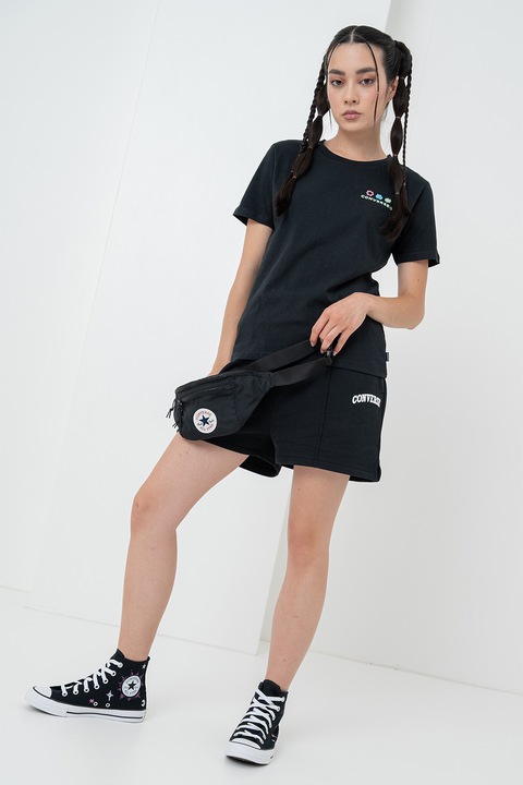 Converse, Tricou cu imprimeu grafic pe partea din spate Sea, Negru/Turcoaz