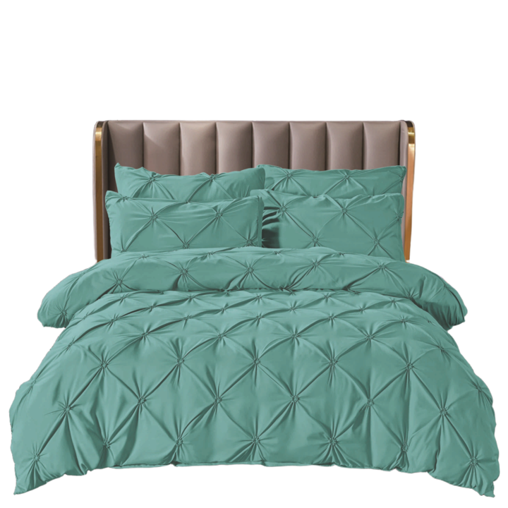 Lenjerie de Pat Premium Verde cu Pliuri – Set 6 Piese din Bumbac Finet de Calitate