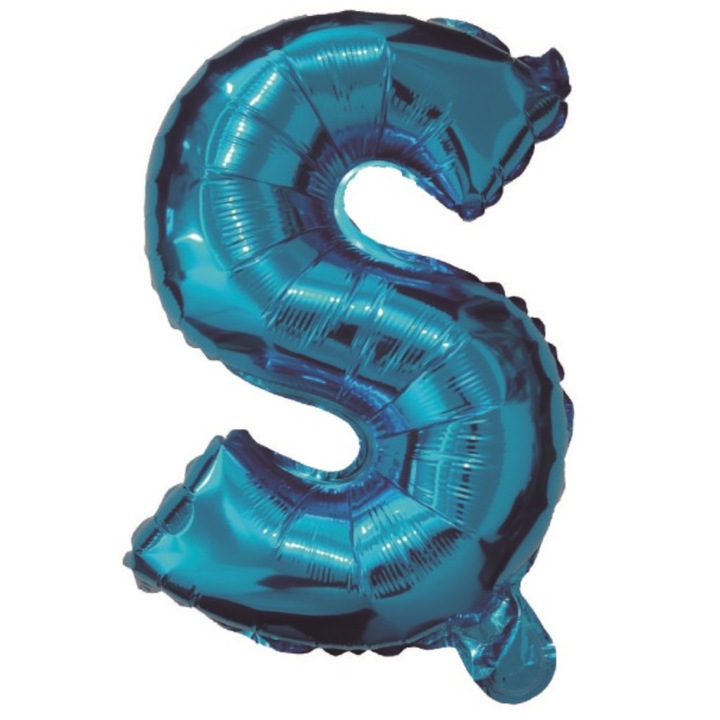 Balon party, folie metalizata albastru, 40 cm, litera S