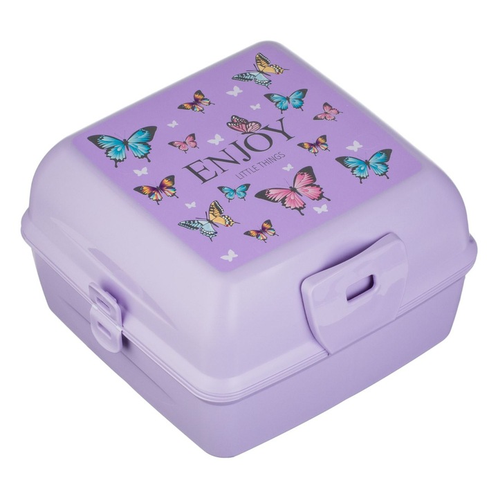 Детска кутия, люляк, без BPA, 2 отделения, лъжица и вилица, 1,3 л