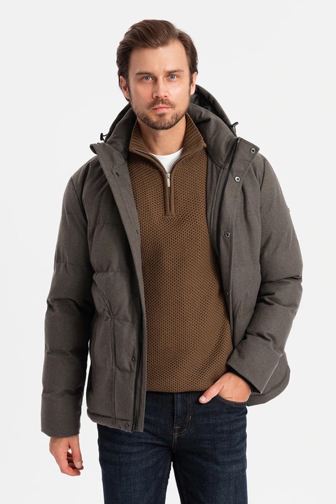 OMBRE, Geaca din amestec de lana cu buzunare cu fermoar, Kaki