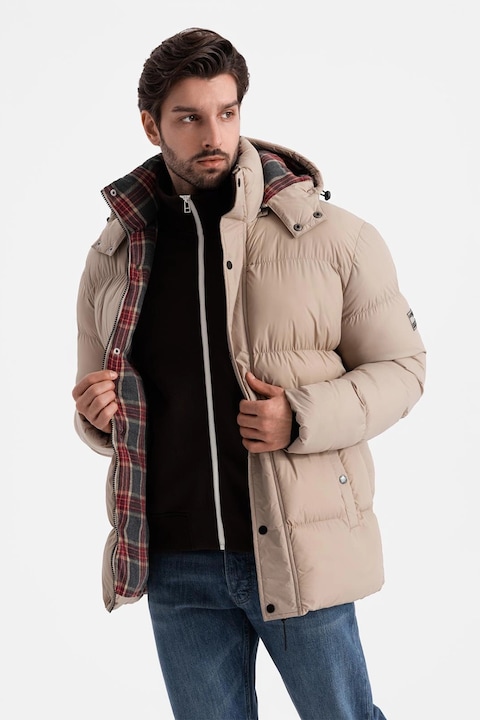 OMBRE, Geaca din nailon cu vatelina si gluga, Bej deschis