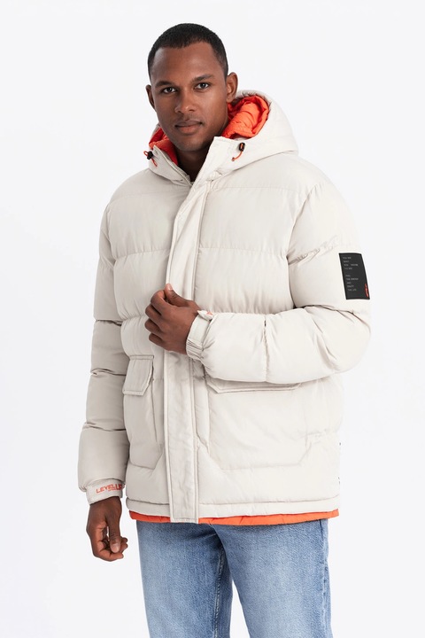 OMBRE, Geaca cu vatelina si gluga dubla, Alb murdar