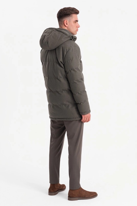 OMBRE, Geaca din amestec de lana cu vatelina si gluga, Kaki