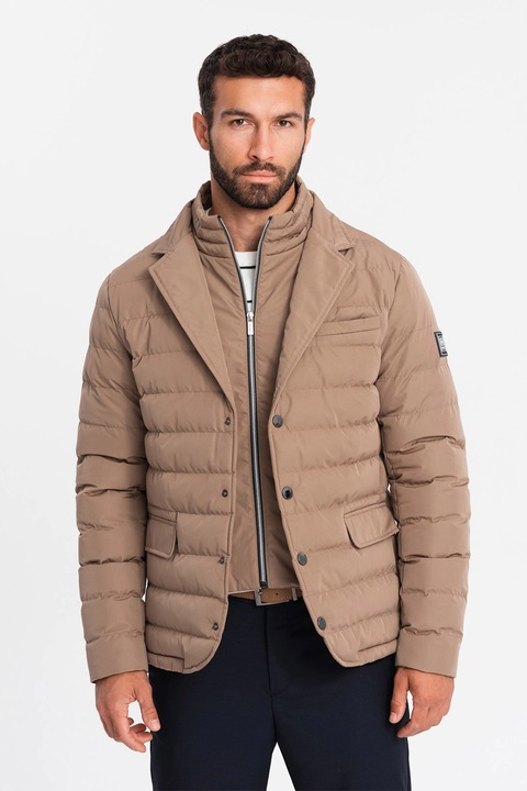 OMBRE, Jacheta-camasa matlasata cu croiala slim-fit, Bej