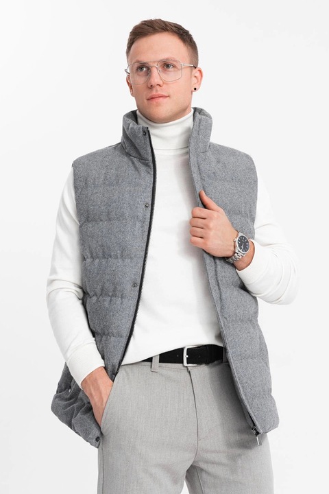 OMBRE, Vesta matlasata din amestec de lana, Gri, L-XL